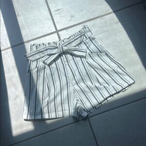 Zara High Waist Striped Shorts - White and Black